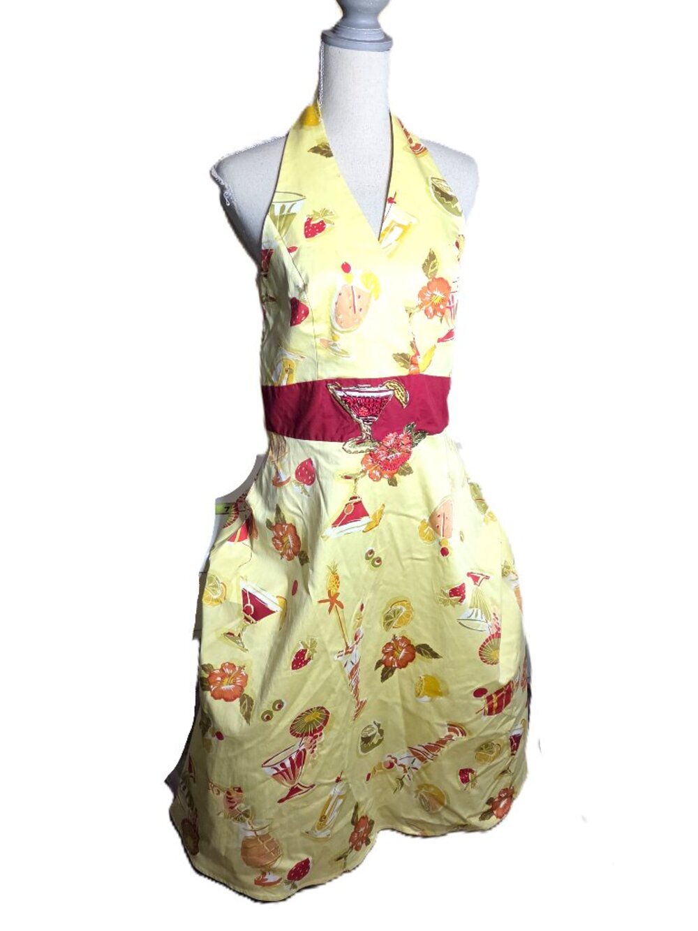 NWT Clues Collection Lg Yellow Cocktail Vacation Halter Flower Hawaiian Dress